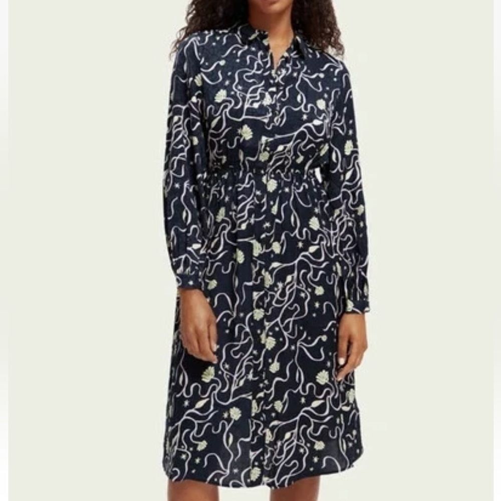 Anthropologie Scotch & Soda Amsterdam Navy Floral Karis Shirt Dress XL Viscose